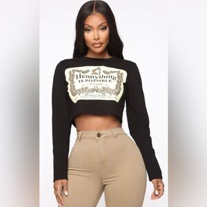 Fashion Nova Hennything Shirt Fitted Crop Top
